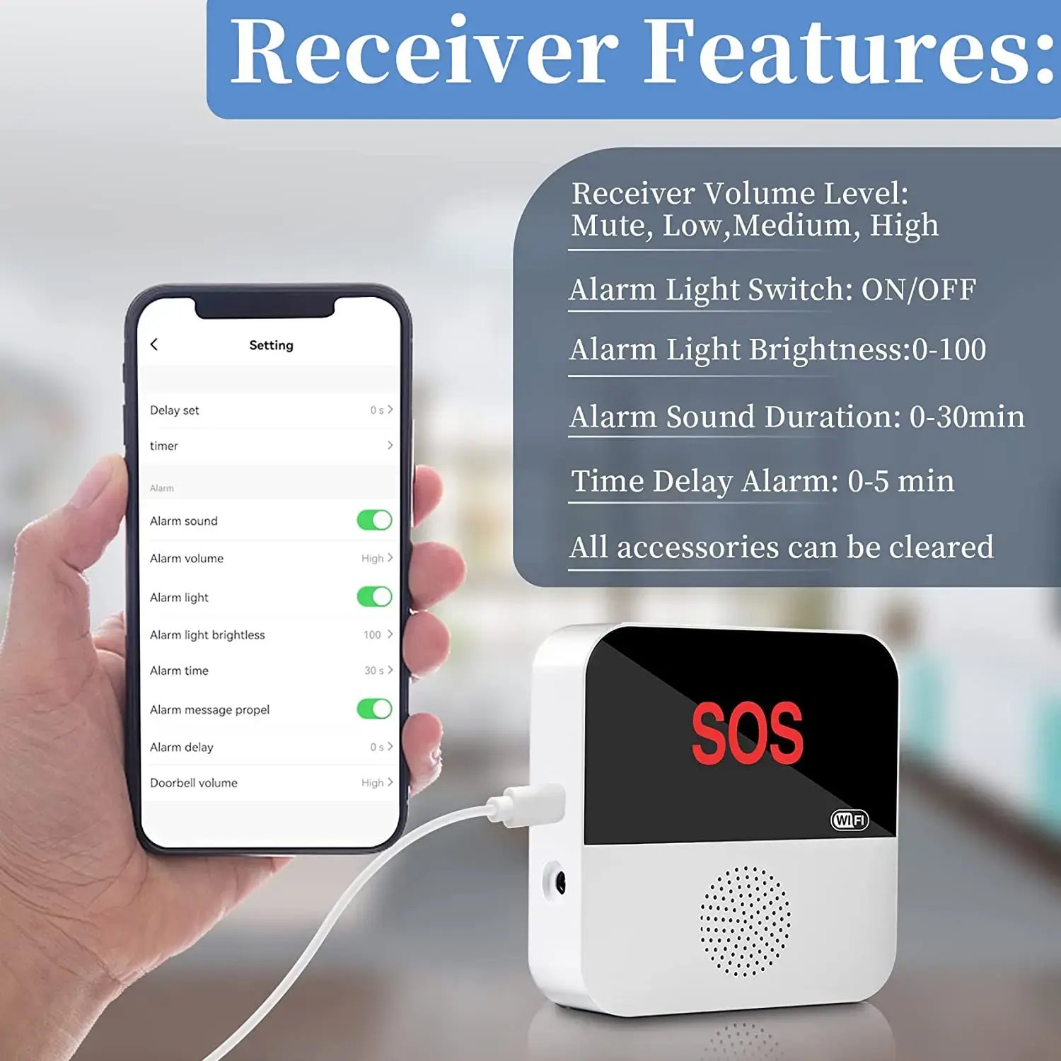 WiFi Wireless Caregiver Pager Emergency Call Buttons Elderly Call System for Seniors with 1 SOS Button & 1 Wrist Button