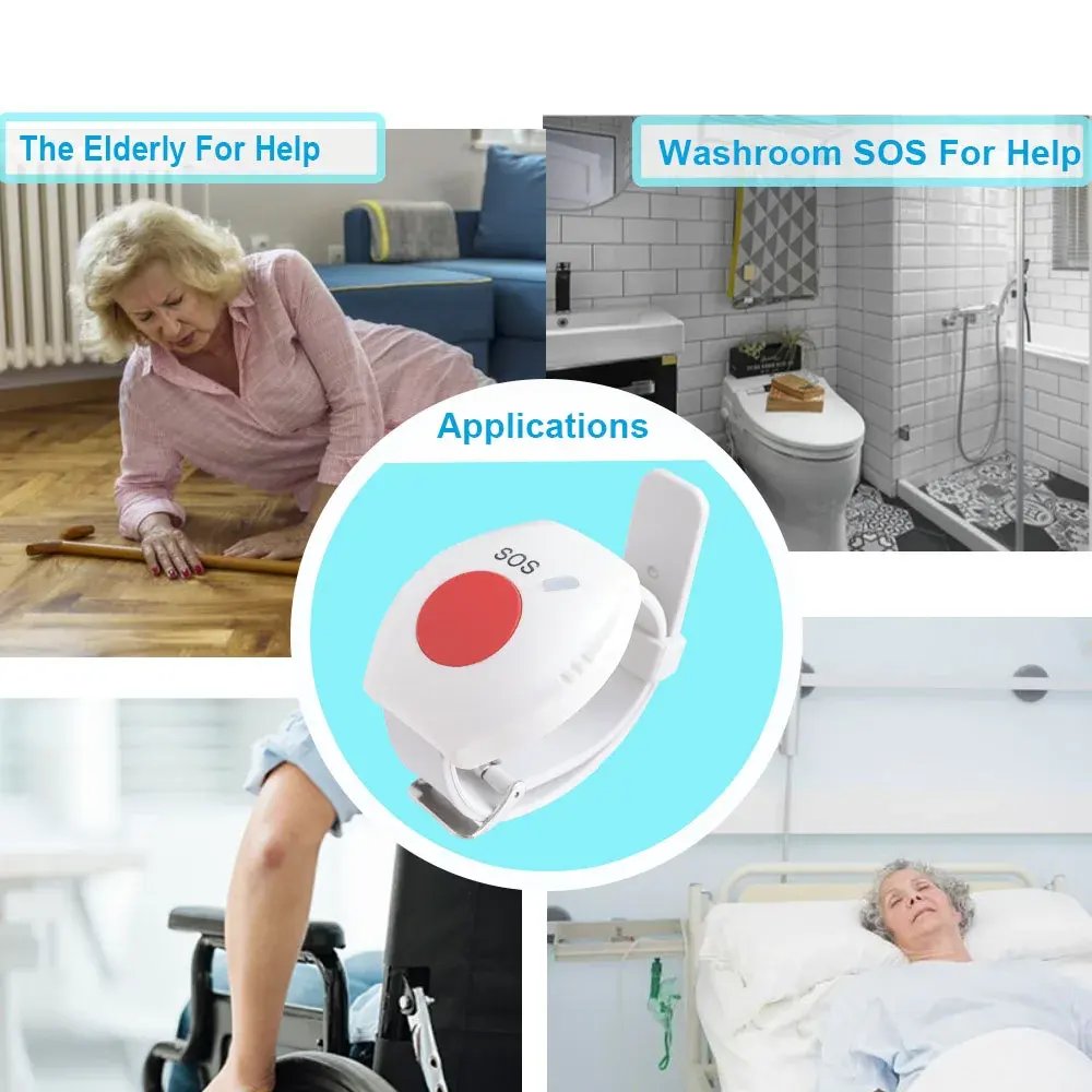 WiFi Wireless Caregiver Pager Emergency Call Buttons Elderly Call System for Seniors with 1 SOS Button & 1 Wrist Button