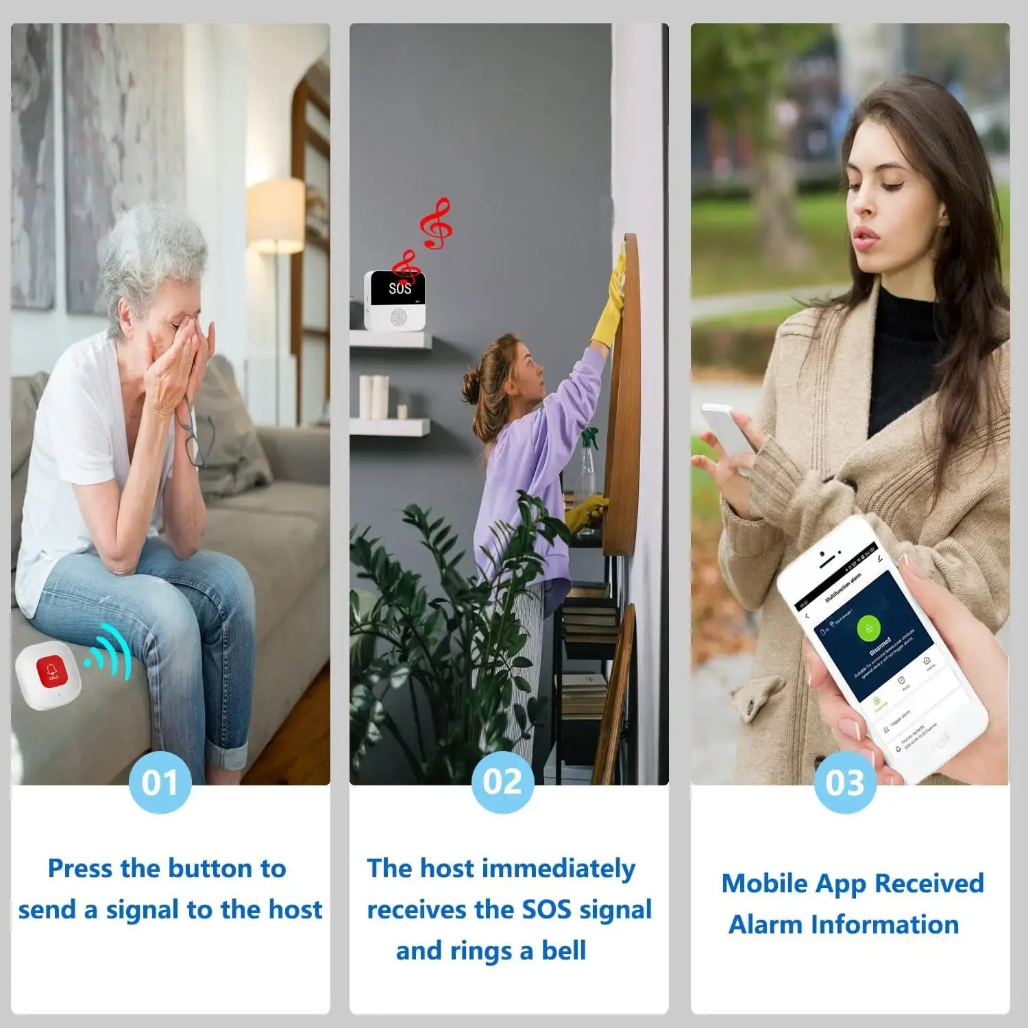 WiFi Wireless Caregiver Pager Emergency Call Buttons Elderly Call System for Seniors with 1 SOS Button & 1 Wrist Button