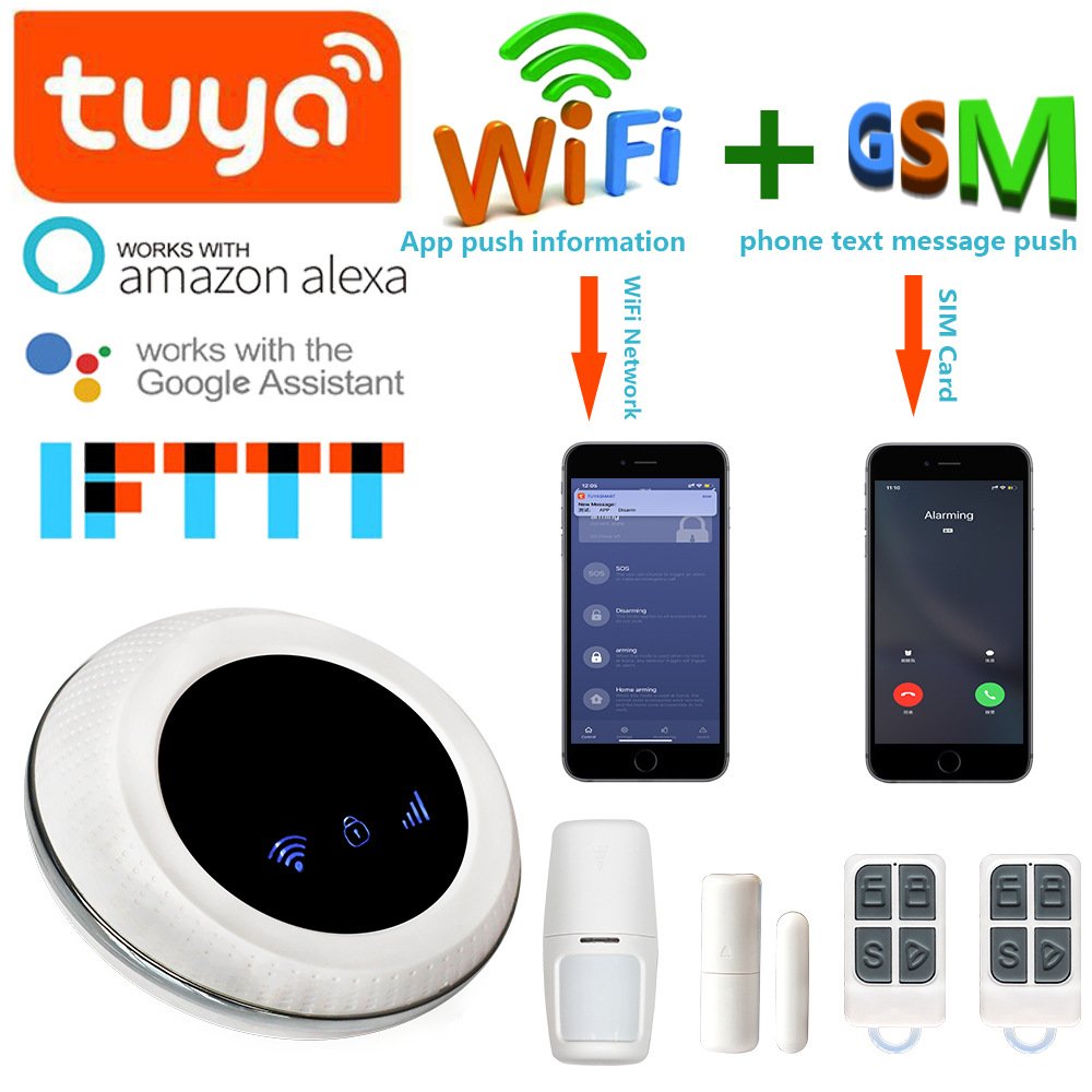 IOS Android APP Wired Wireless Home Security Tuya WIFI PSTN GSM Alarm System Intercom Remote Control Autodial Siren Sensor Kit