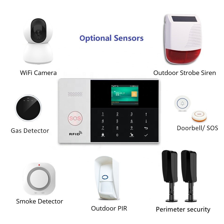 Tuya Smart Life App 99+3 Wireless & Wired RFID Anti Theft Security System WiFi GSM Home Alarm System with Door Motion Sensors