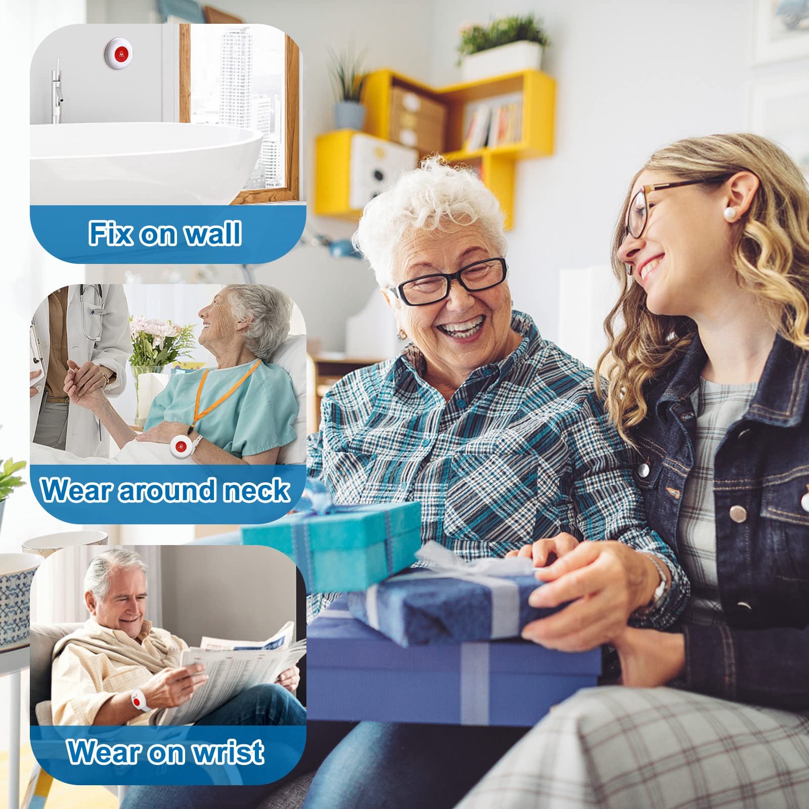 Daytech 500Feet Wireless Caregiver Pager Elderly Nurse Alert System SOS Call Panic Buttons Monitor Seniors Watch Pager Alarm