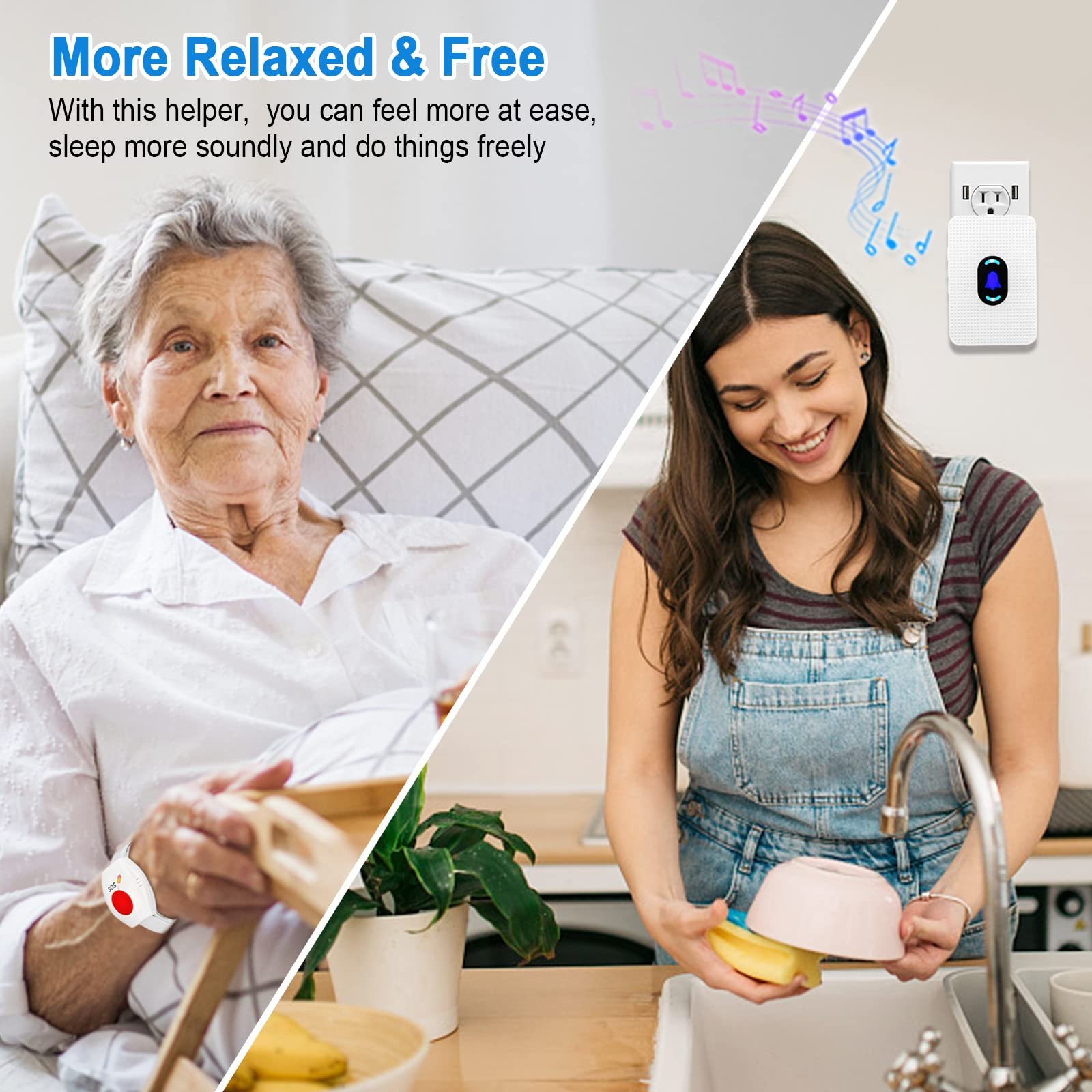 Daytech 500Feet Wireless Caregiver Pager Elderly Nurse Alert System SOS Call Panic Buttons Monitor Seniors Watch Pager Alarm
