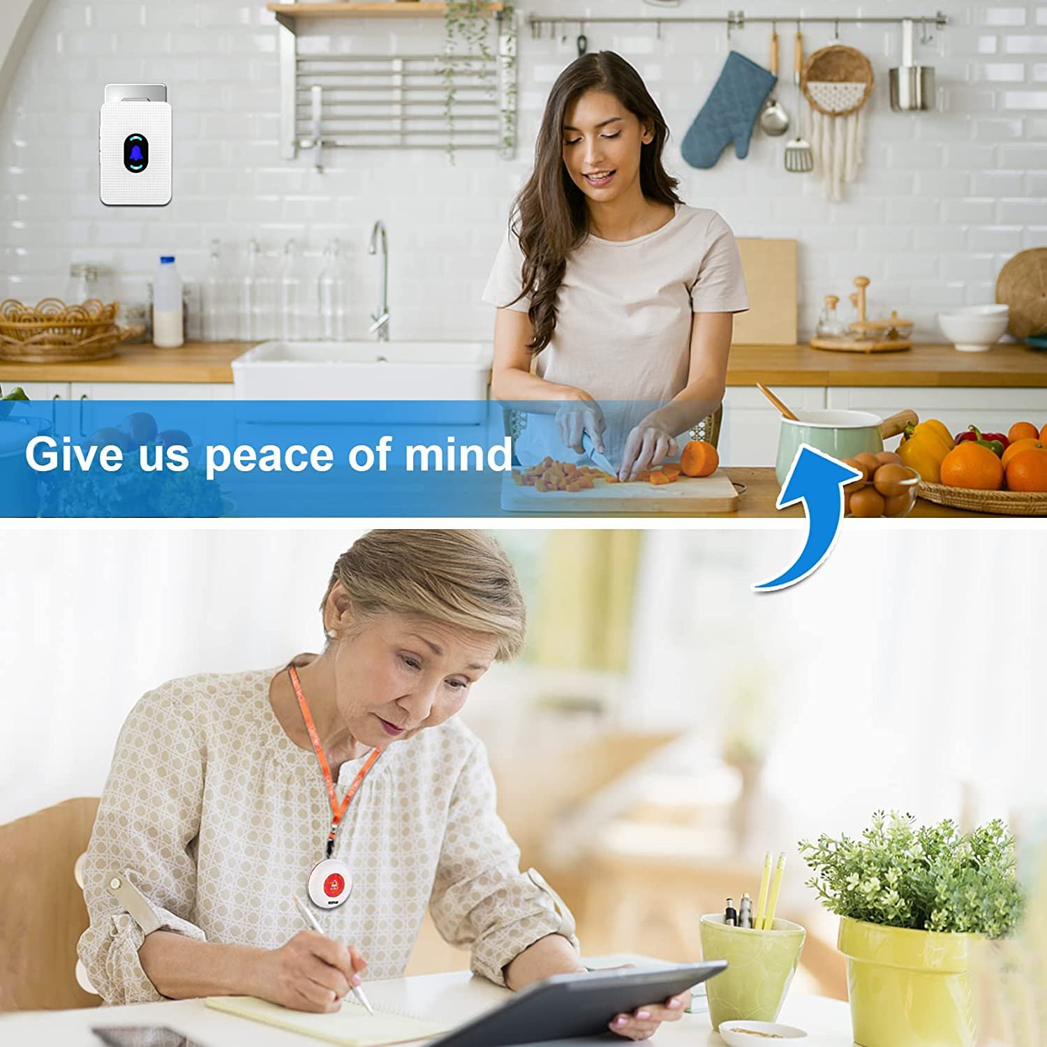 Daytech 500Feet Wireless Caregiver Pager Elderly Nurse Alert System SOS Call Panic Buttons Monitor Seniors Watch Pager Alarm