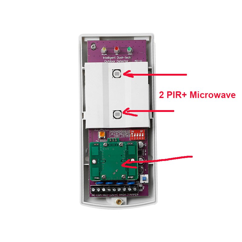 outdoor waterproof 12V wired infrared microwave motion sensor with rainproof rainproof cover for intrusion burglar alarm system