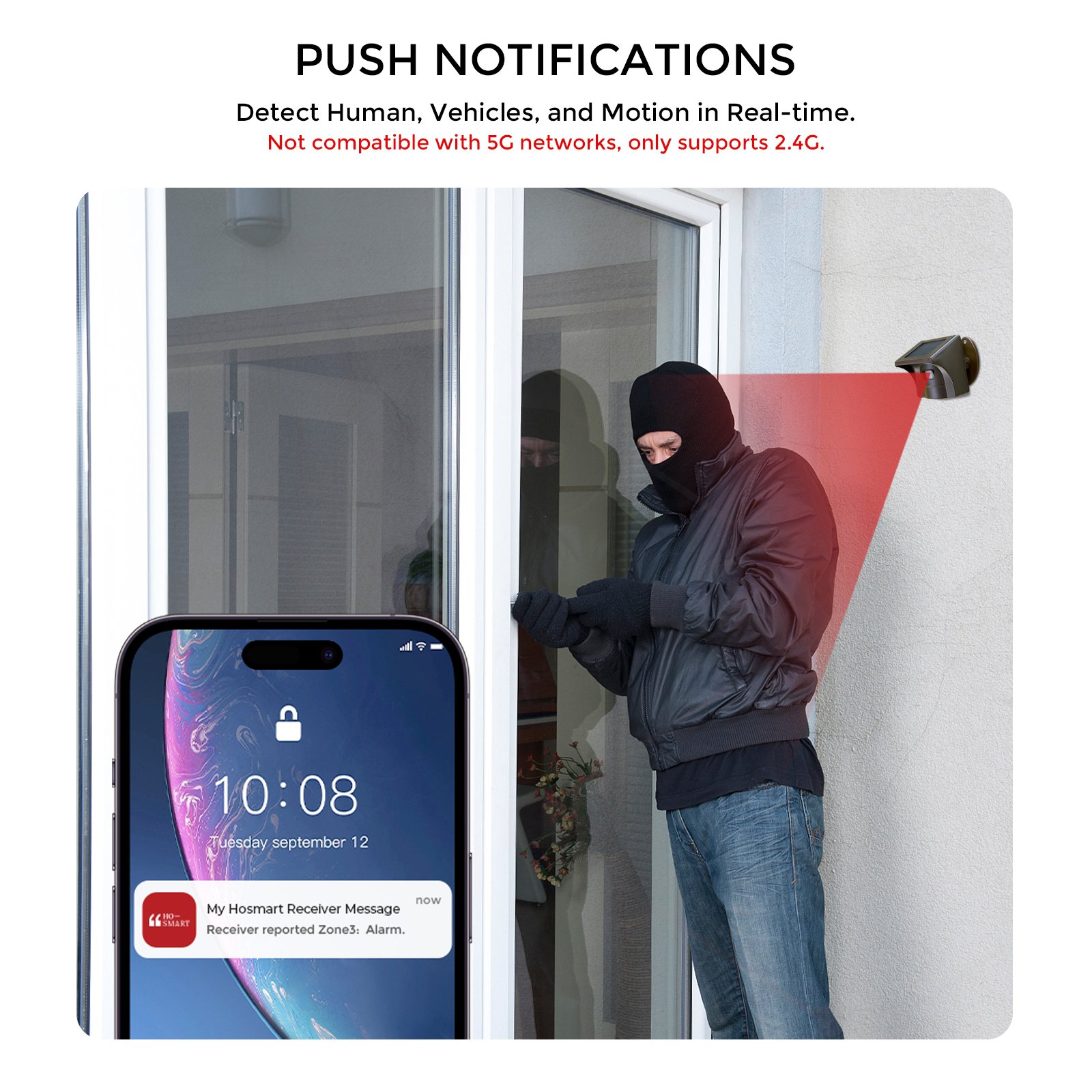 With Phone App 1/2 Mile Long Range Solar Wireless Driveway Alarm Weatherproof Motion Sensor & Detector