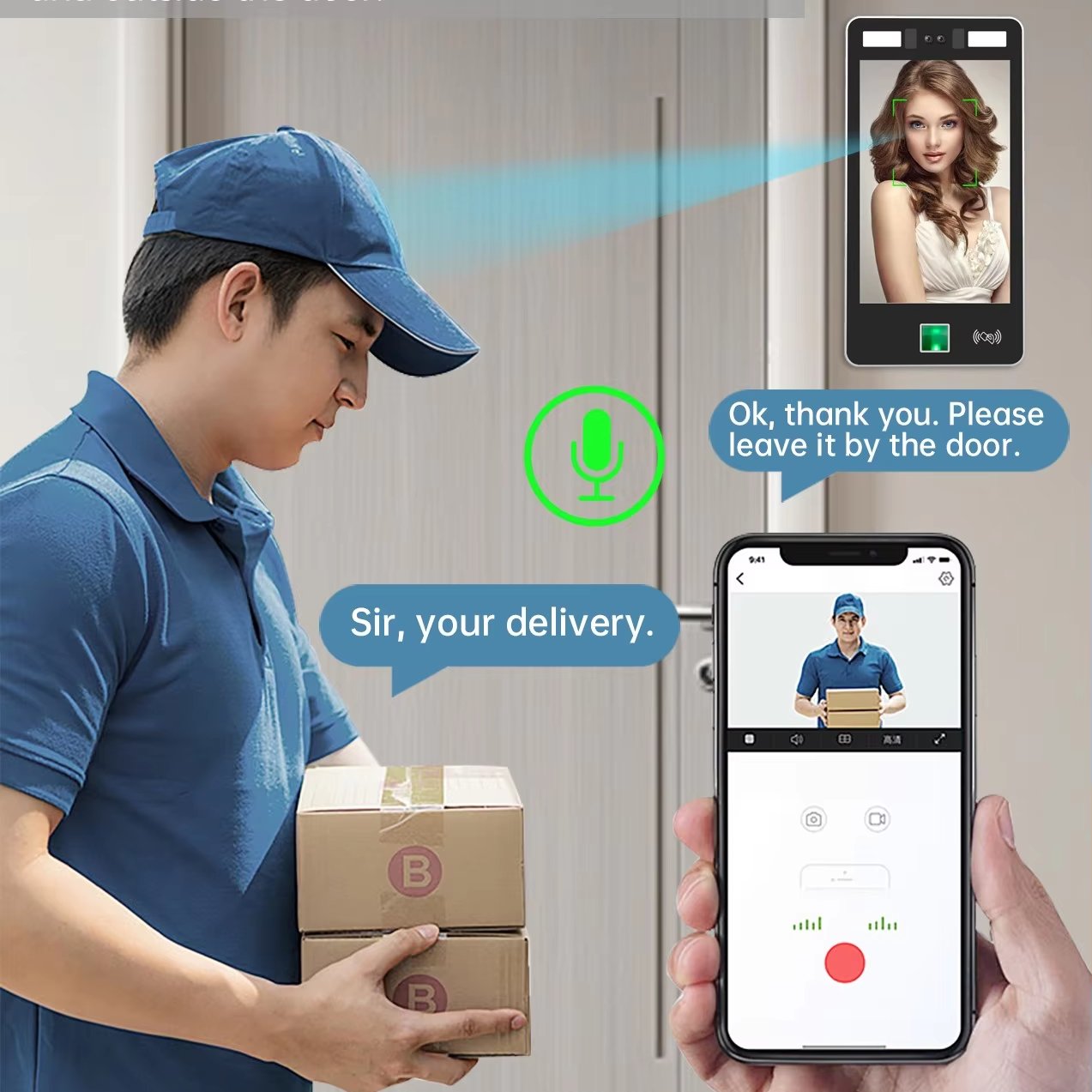 EBKN waterproof tuya access control + wireless intercom system +advertising machine + fingerprint reader + video intercom