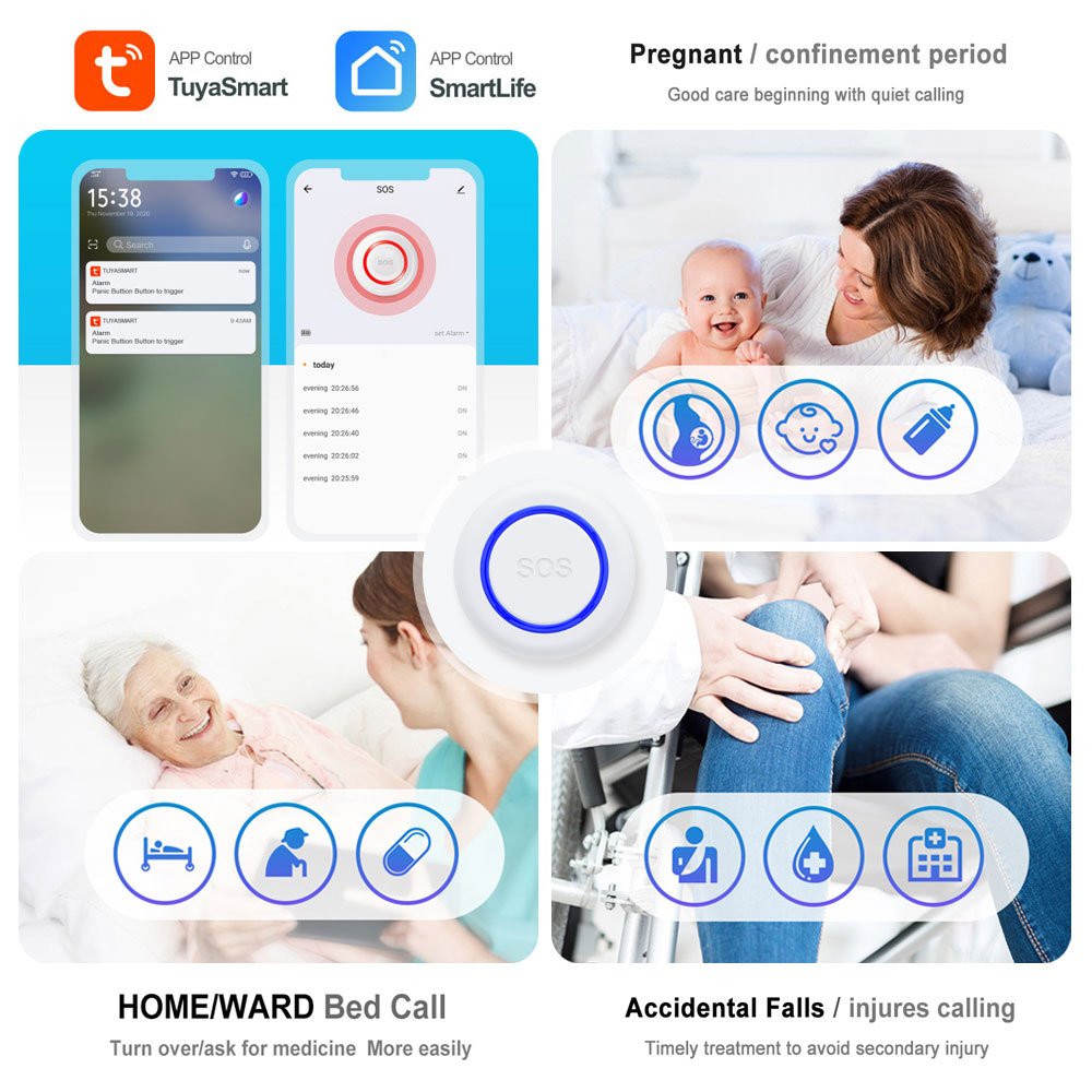 2024 Home Burglar Alarm Sensor Alert System Tuya WiFi Smart Home SOS Call Button SOS Emergency Panic Button Alarm PST-WE571
