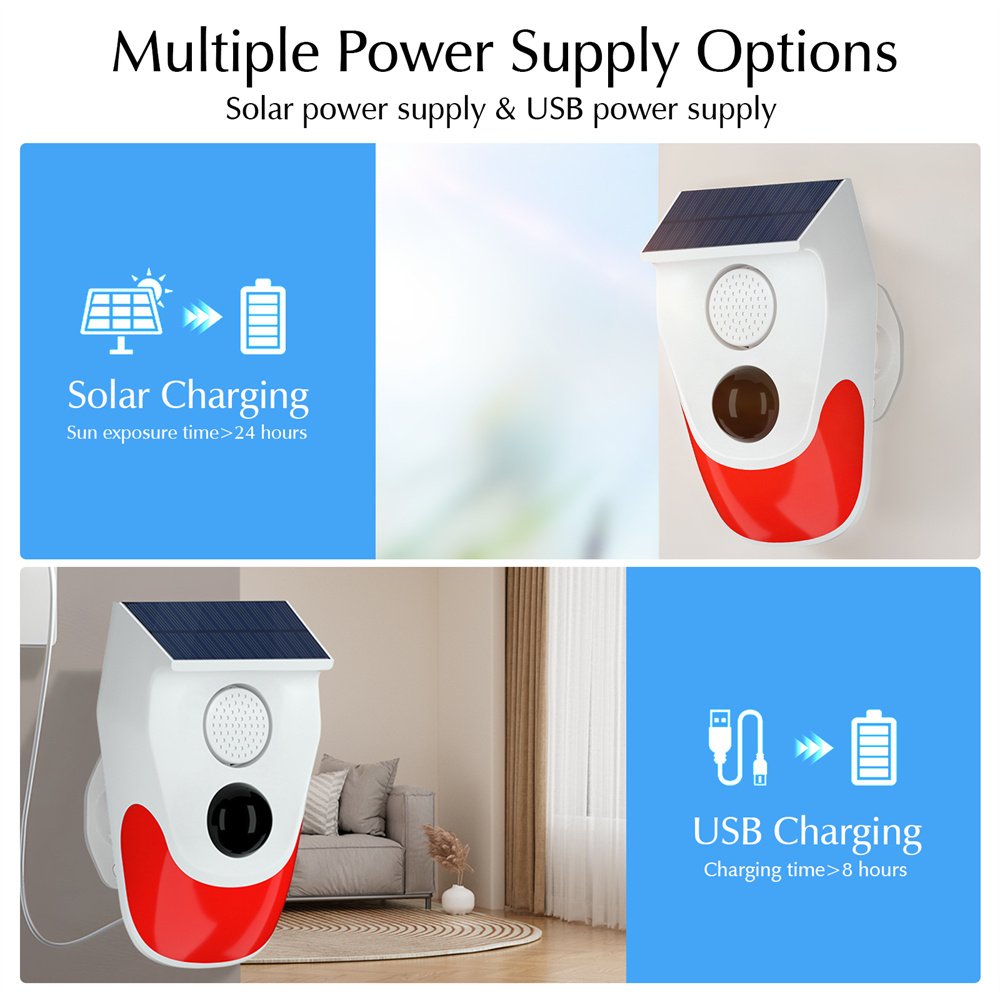 eMylo Tuya RF Solar Alarm Light with Motion Sensor PIR Sensor Infrared Detector Outdoor Solar Alarm with Waterproof Function