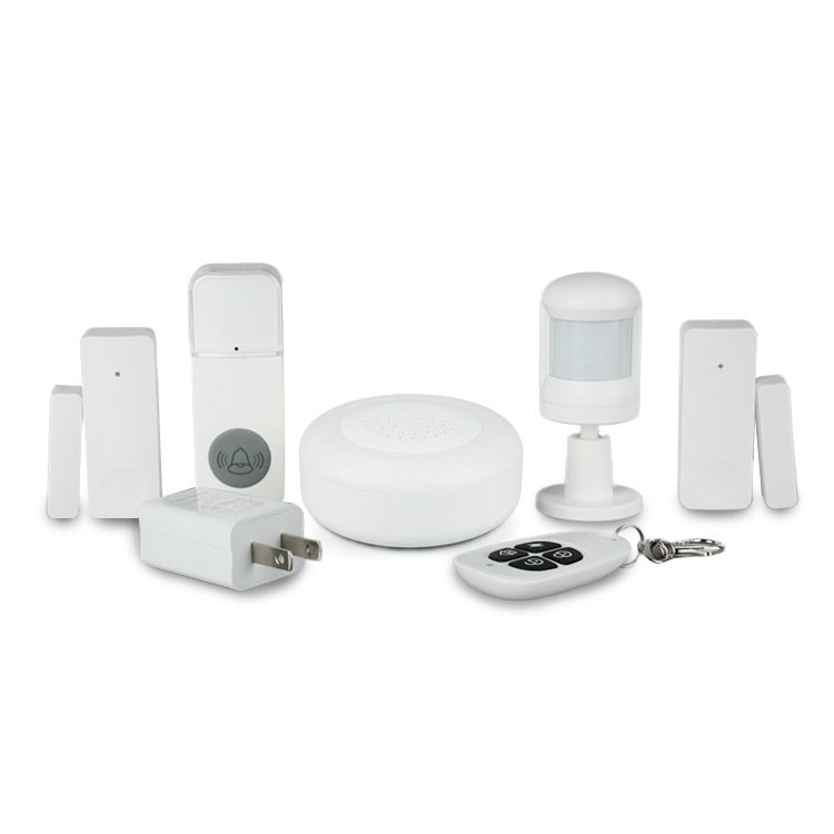KLASS TUYA Wifi Smart Home Alarm Set Security Alarm System Remote Control Belt Doorbell Night Light Motion Detection WHITE