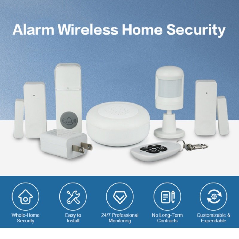 KLASS TUYA Wifi Smart Home Alarm Set Security Alarm System Remote Control Belt Doorbell Night Light Motion Detection WHITE