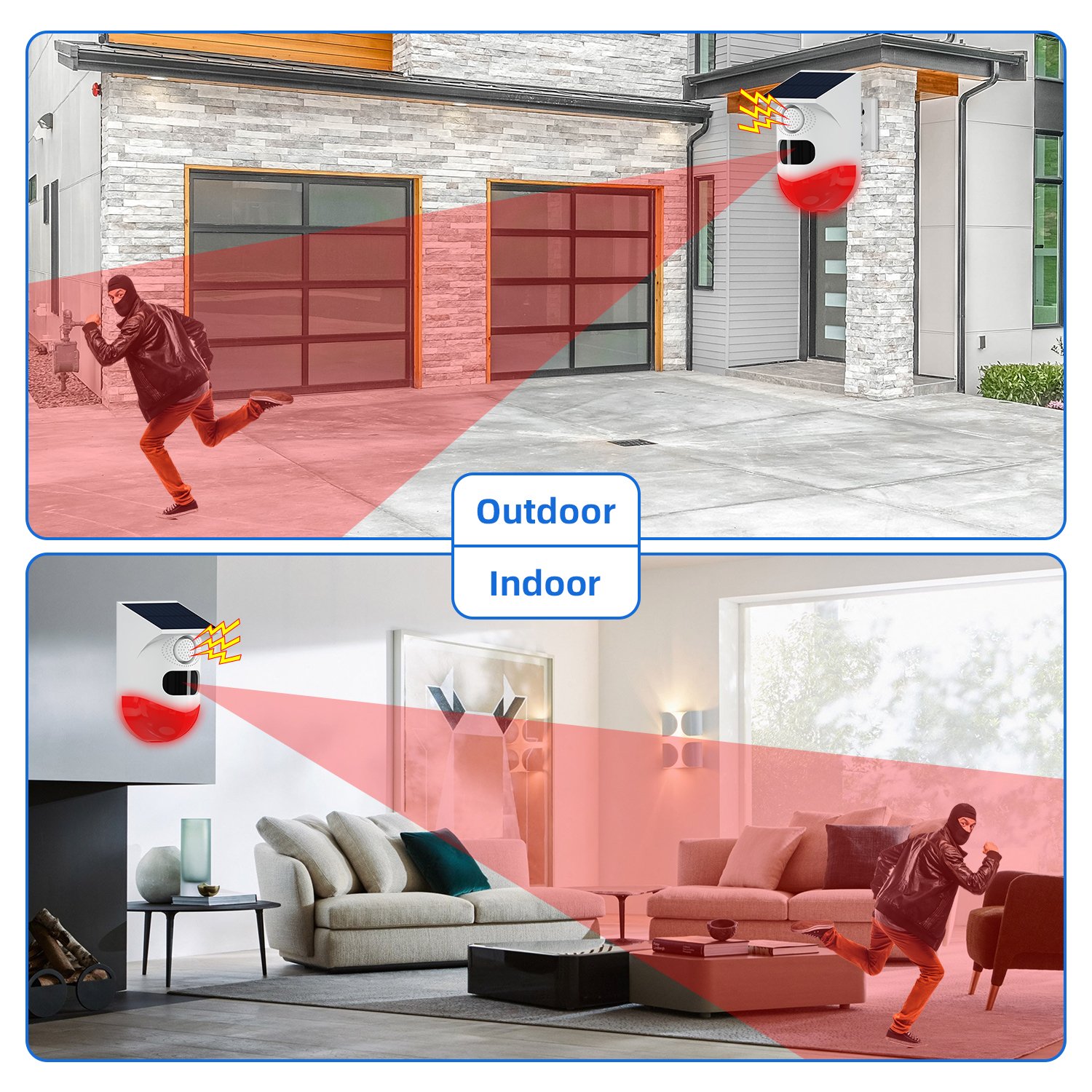 Solar Alarm Light with Motion Sensor PIR Sensor Infrared Detector Outdoor Solar Alarm with Waterproof Function