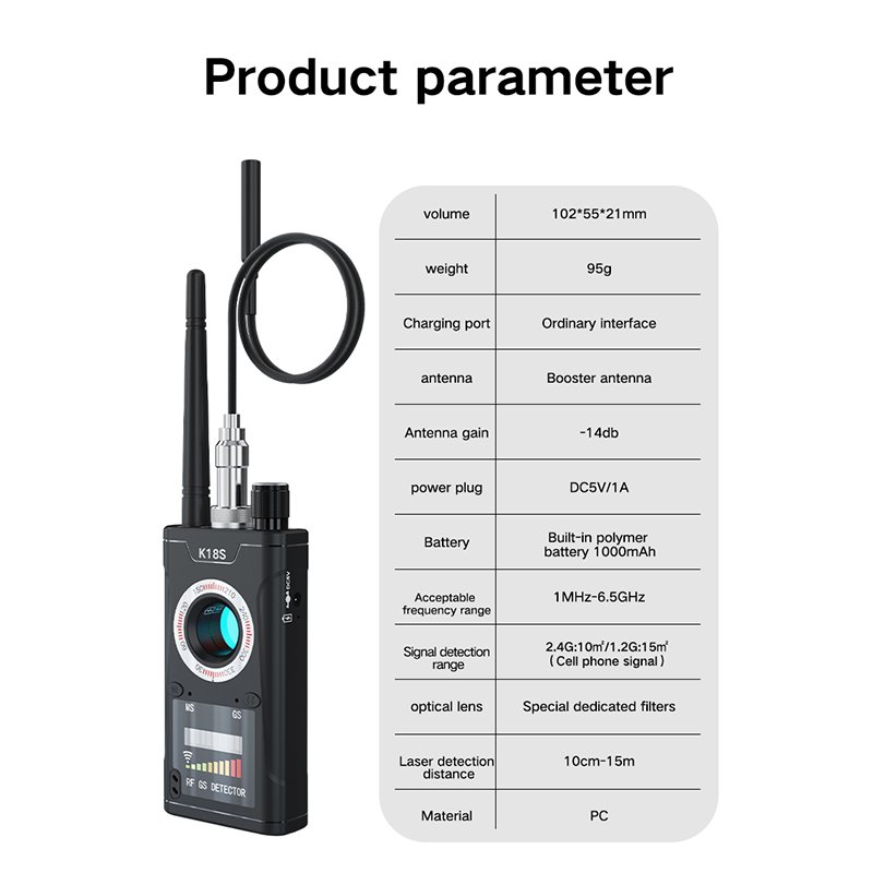 K18S Wireless Products Anti Spy Bug Detector Camera GSM Audio GPS Tracker Signal Lens Finder Anti Spy RF Detector