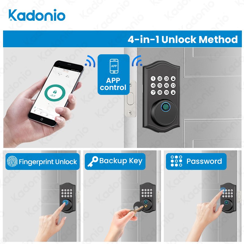 Kadonio Smart Security Alarm System Zinc Alloy BLE Keypad Tuya Single Electronic CE Certificate Deadbolt Lock