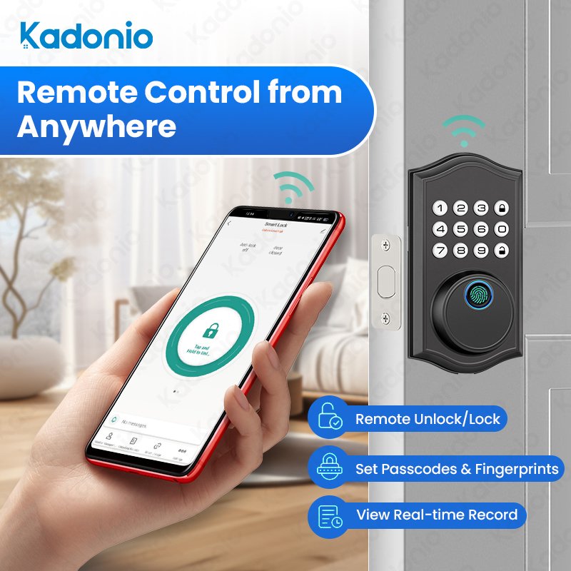 Kadonio Smart Security Alarm System Zinc Alloy BLE Keypad Tuya Single Electronic CE Certificate Deadbolt Lock