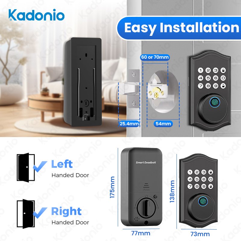 Kadonio Smart Security Alarm System Zinc Alloy BLE Keypad Tuya Single Electronic CE Certificate Deadbolt Lock