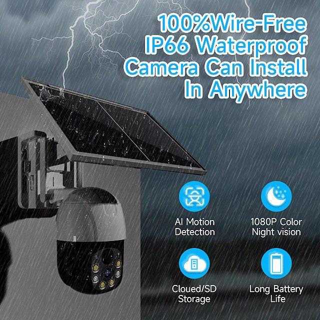 Outdoor Solar Powered Security Camera IP66 3MP Battery Solar Panel 4G Solar Camera security Camera System Wireless