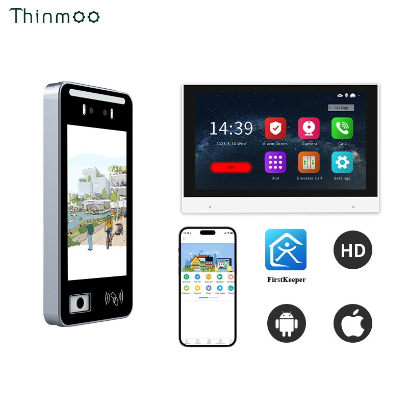Thinmoo 8 Inch Android 11 Access Control Intercom QR Code Facial Recognition Touch Screen SIP Bluetooth TCP IP66 Access Control