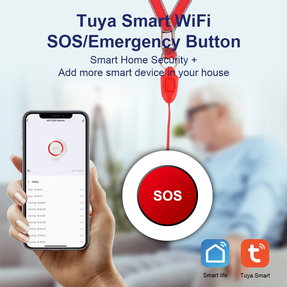Smart Home Elderly Falling Emergency SOS Panic Button WiFi Home Security Personal Alarm with APP control