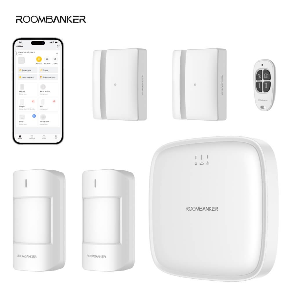 Roombanker 915Mhz WIFI home security alarm system PIR Sensor, Door Magnetic Sensor, Keyfob with Free DIY alarm monitoring App