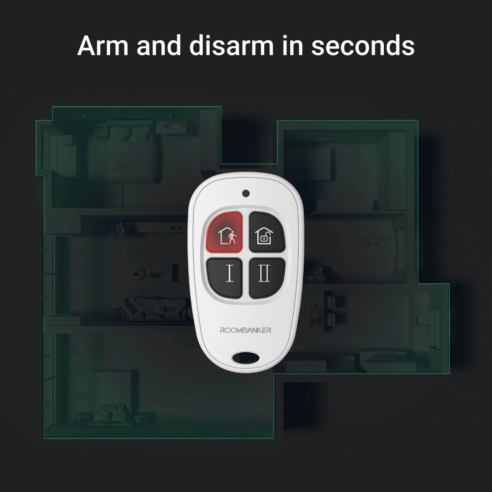 Roombanker 915Mhz WIFI home security alarm system PIR Sensor, Door Magnetic Sensor, Keyfob with Free DIY alarm monitoring App