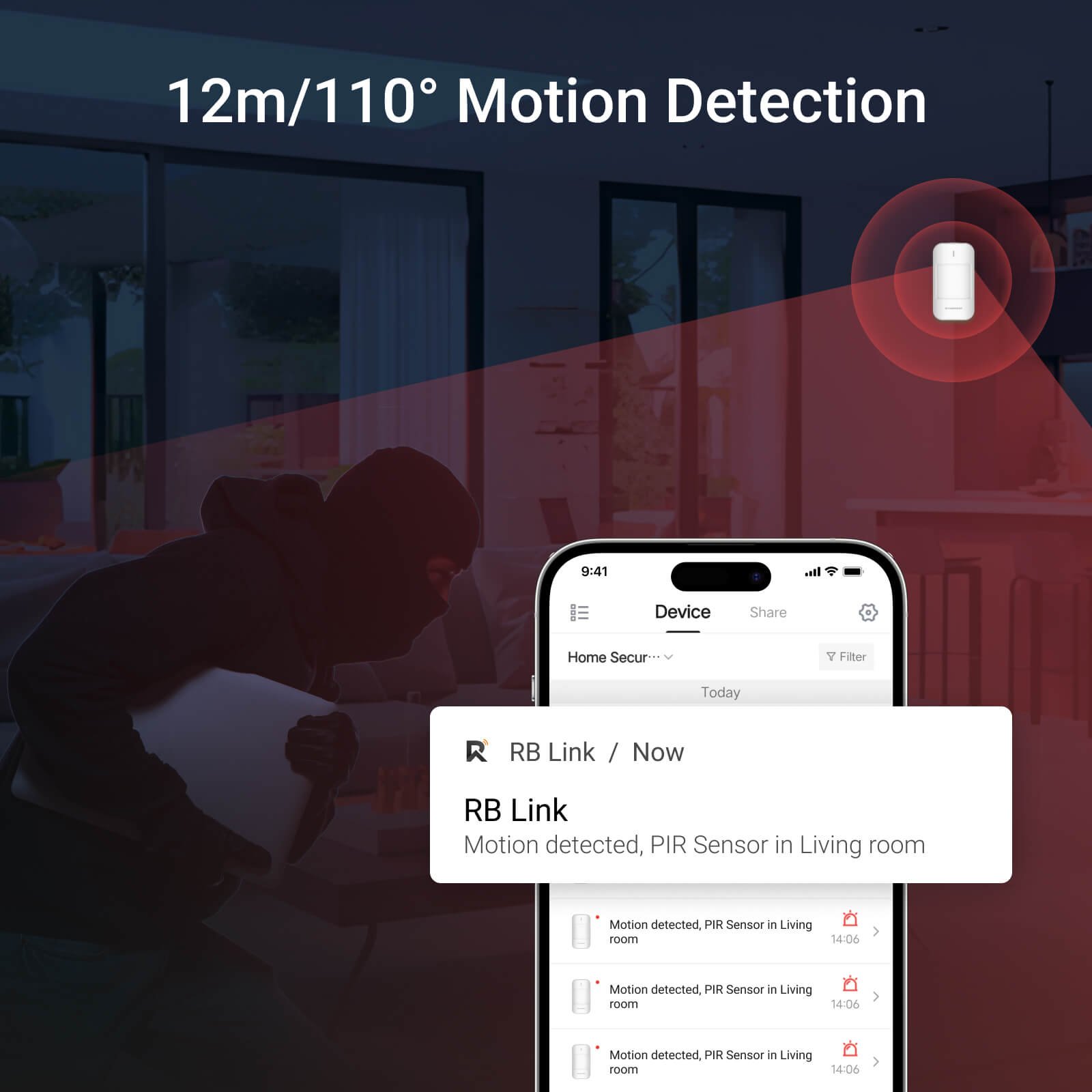 Roombanker 915Mhz WIFI home security alarm system PIR Sensor, Door Magnetic Sensor, Keyfob with Free DIY alarm monitoring App