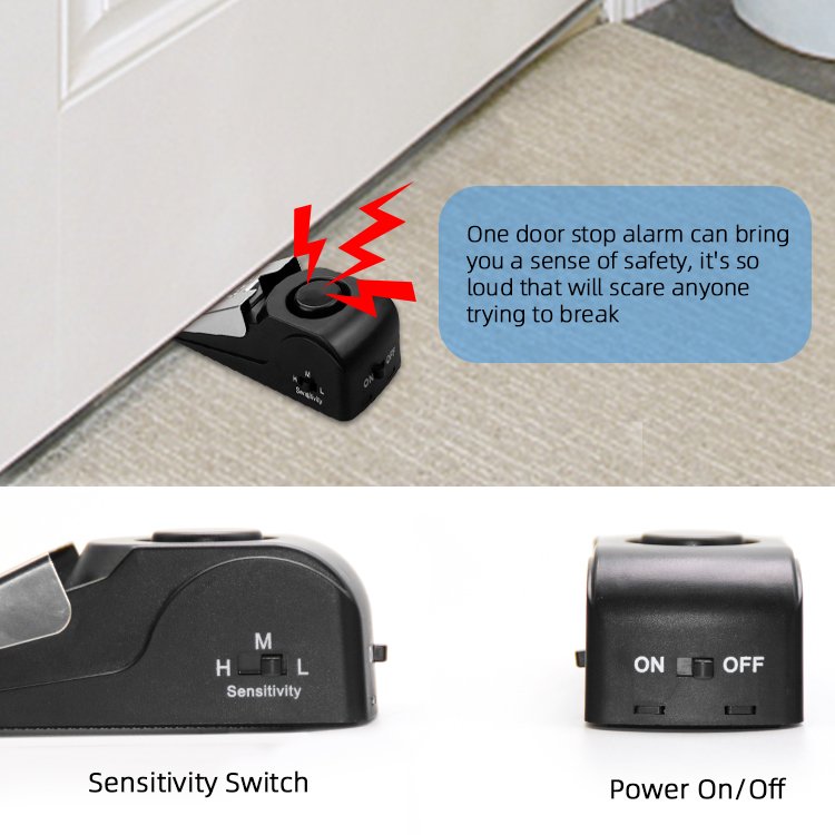 Portable Anti-theft 120DB Alarm Door Stopper Wireless Vibration Alarm for Traveling Security Door Alarm Stopper