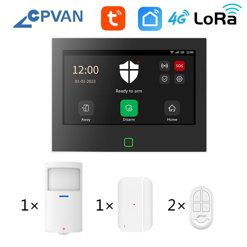 CPVAN Lora Version 4G+WIFI Security System Up to 500 Meter Connection Burglar Lora Tuya Home Alarm System