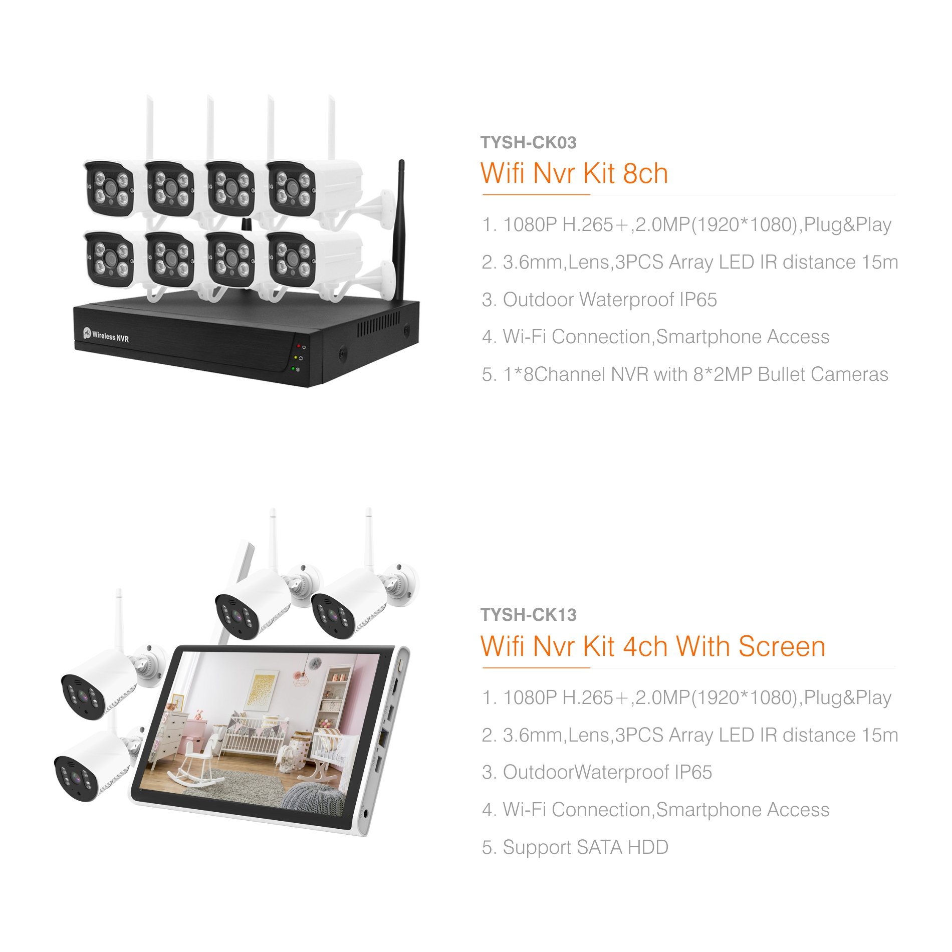 TYSH Tuya Home Life Waterproof Video Ip 1080p Wifii Home Security Alarm System with Cameras