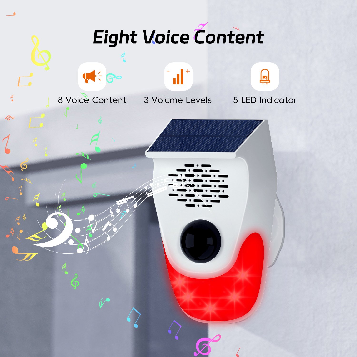Wireless Infrared Motion Sensor Detector Strobe Siren 120dB Alarm Movement 8 Voice Functions WiFi Solar Powered PIR Sensor