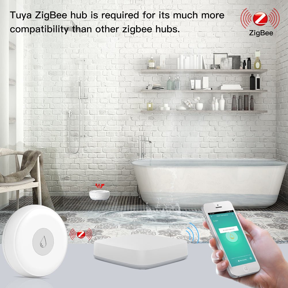 ZigBee Smart Flood Sensor Water Leakage Detector Flood Overflow Alert Security Alarm System Tuya/Smart Life App Remote Control