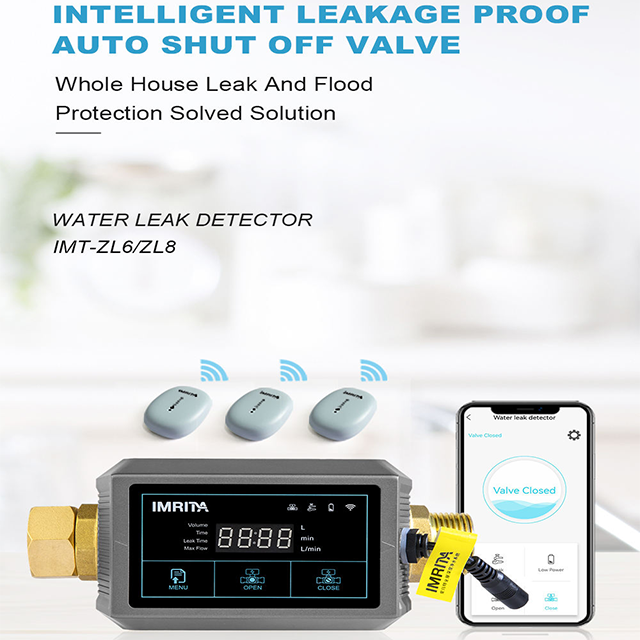 IMRITA smart wireless wifi water leak detector with automatic water shut off valve smart water monitor