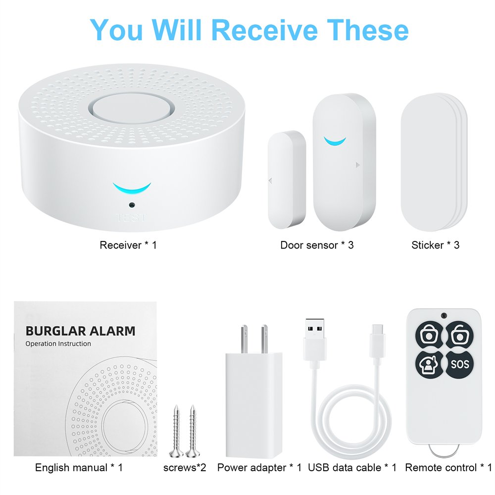 eMylo WiFi + RF Receiver Alarm System Remote Control Window & Door Sensors for Home Security APP Control