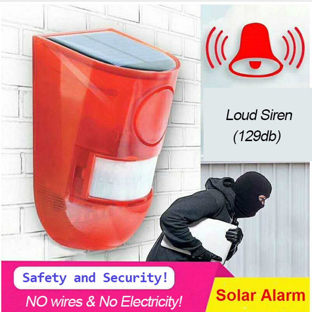 Cheaper price PIR motion sensor outdoor wireless security alarm system 129db loud siren solar home alarm security wall light