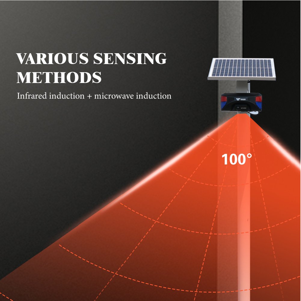 Wireless Outdoor Waterproof Infrared Solar Human Sensor Voice Alarm Motion Sensor LED Lights Flashing Siren Alarm