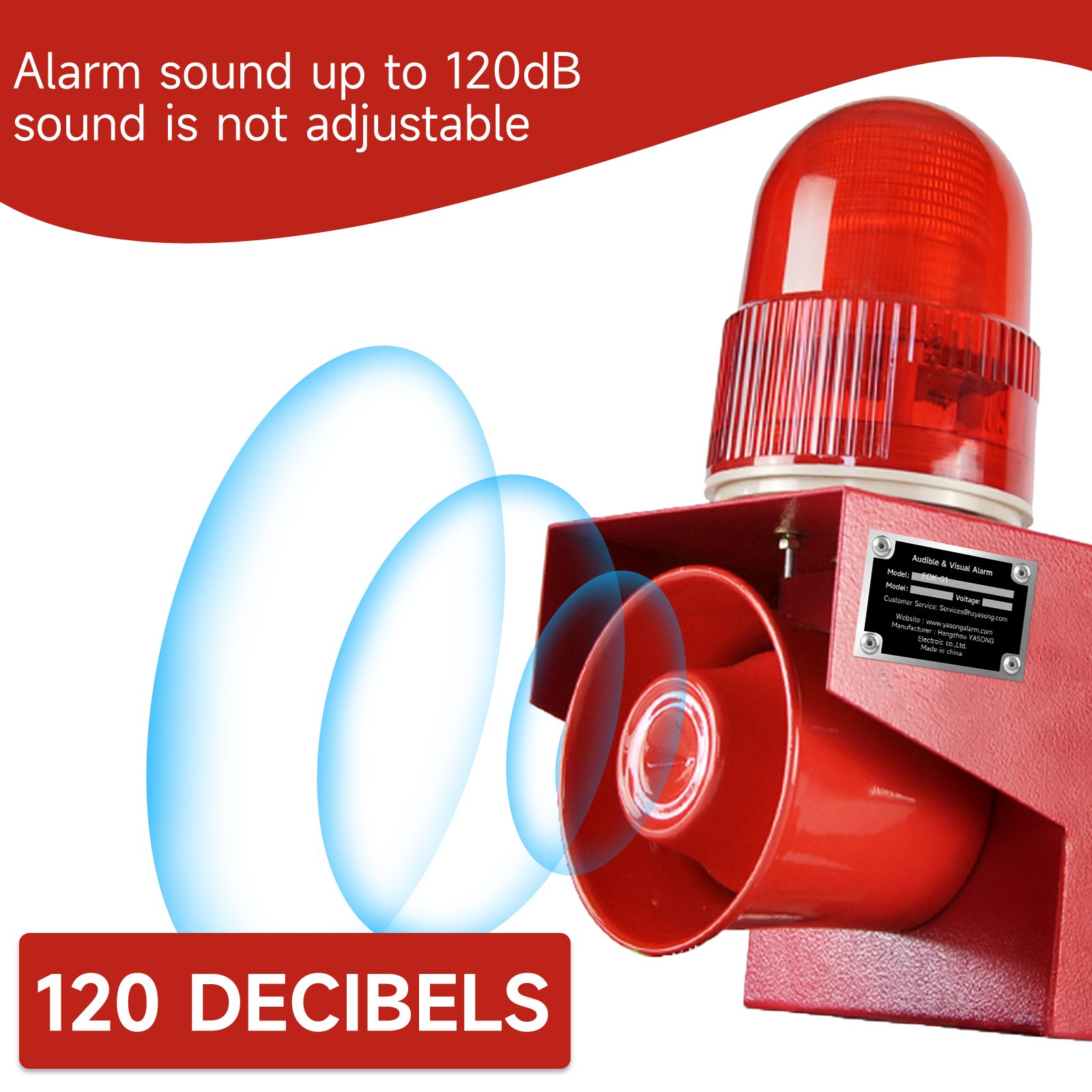 YASONG High Power IP66 Waterproof Dustproof Alarms Buzzers Sirens 120dB LED Shop Security Alarm for House Outdoor LED Display
