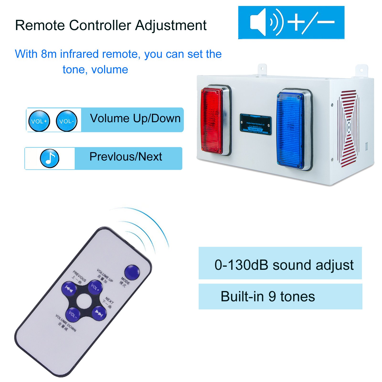 YASONG 350W Dual Horn Alarm Siren 130dB Tone 9 LED Red and Blue Strobe light gsm Security alarm system for emergency outdoor use