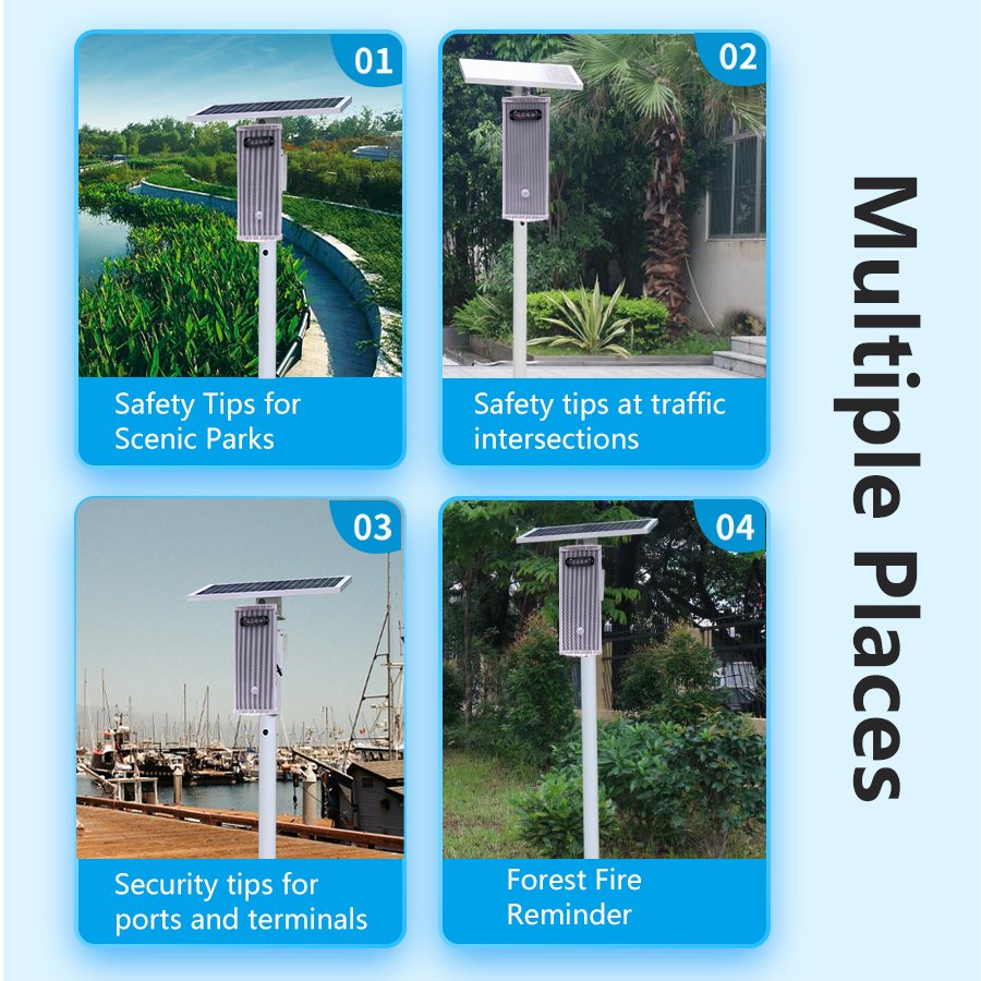Outdoor Waterproof Motion Sensor Warning Speaker Voice Alarm Community Flashing Light Alarm System with Solar Panels