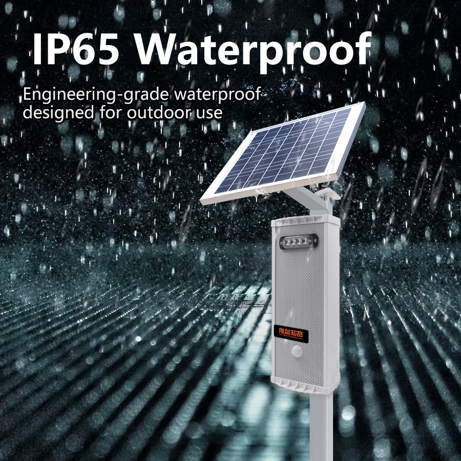 Outdoor Waterproof Motion Sensor Warning Speaker Voice Alarm Community Flashing Light Alarm System with Solar Panels