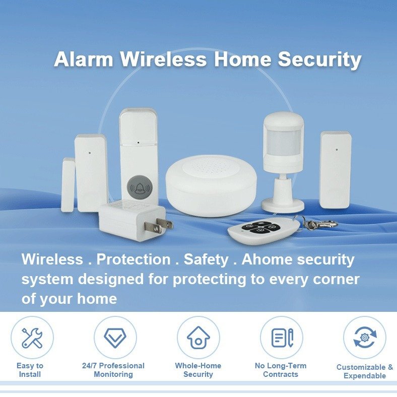 KLASS TUYA Wifi Smart Home Alarm Set Security Alarm System Remote Control Belt Doorbell Night Light Motion Detection WHITE