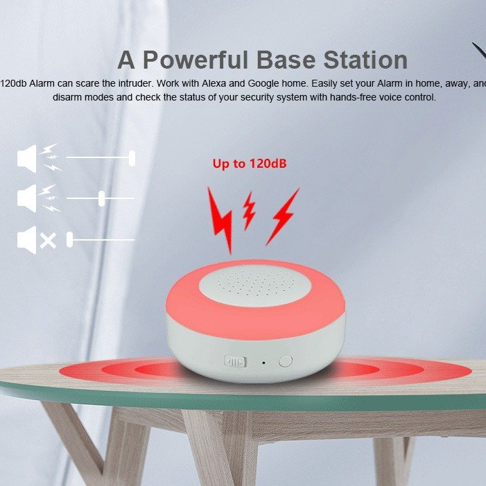 KLASS TUYA Wifi Smart Home Alarm Set Security Alarm System Remote Control Belt Doorbell Night Light Motion Detection WHITE