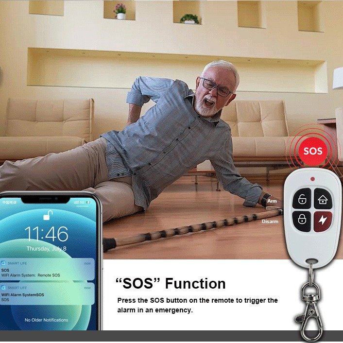 KLASS TUYA Wifi Smart Home Alarm Set Security Alarm System Remote Control Belt Doorbell Night Light Motion Detection WHITE