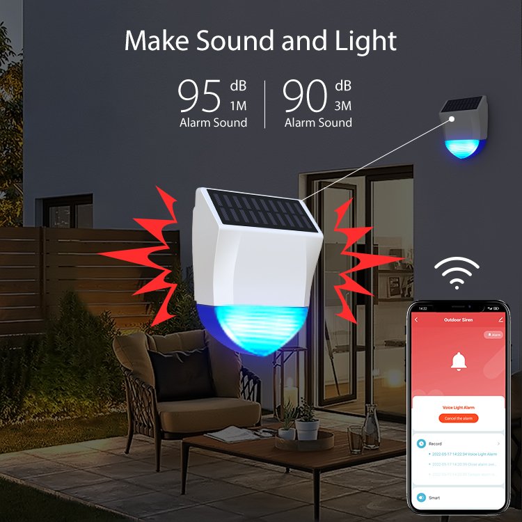 95dB Outdoor sound alarm zigbee tuya outdoor siren with solar