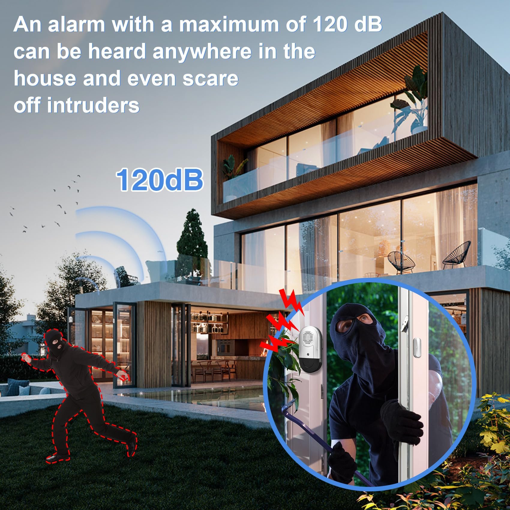 Sanjie Wireless Door Window Alarm Sensors Easy Home Security Installation 3 Modes Sliding Pool Entry Sensor Low Battery Alert
