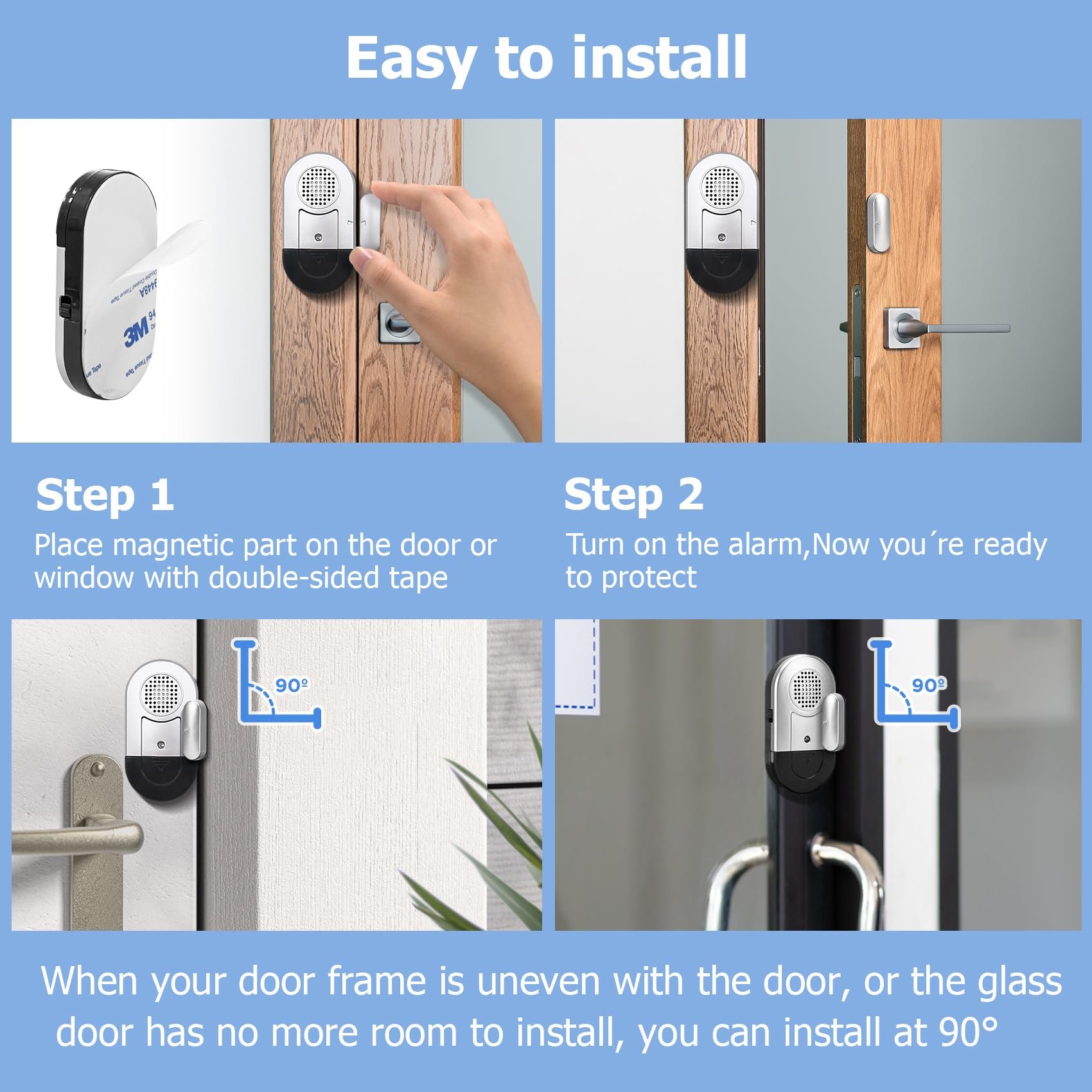 Sanjie Wireless Door Window Alarm Sensors Easy Home Security Installation 3 Modes Sliding Pool Entry Sensor Low Battery Alert