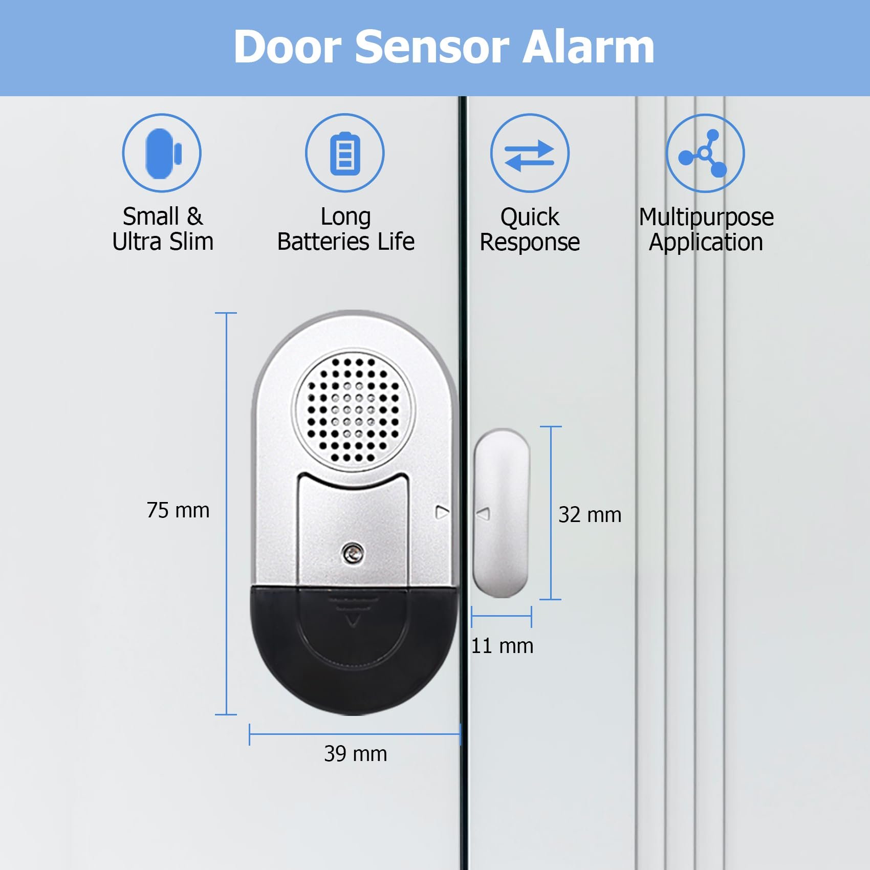 Sanjie Wireless Door Window Alarm Sensors Easy Home Security Installation 3 Modes Sliding Pool Entry Sensor Low Battery Alert