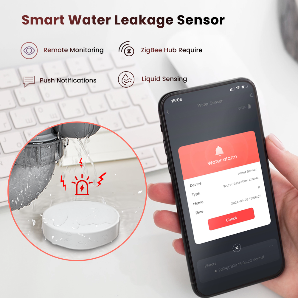 AVATTO Smart ZigBee Water Leak Detector IP67 Wireless Tuya Smart Water Sensor Alarm Alexa Google Intelligent Flood Detector