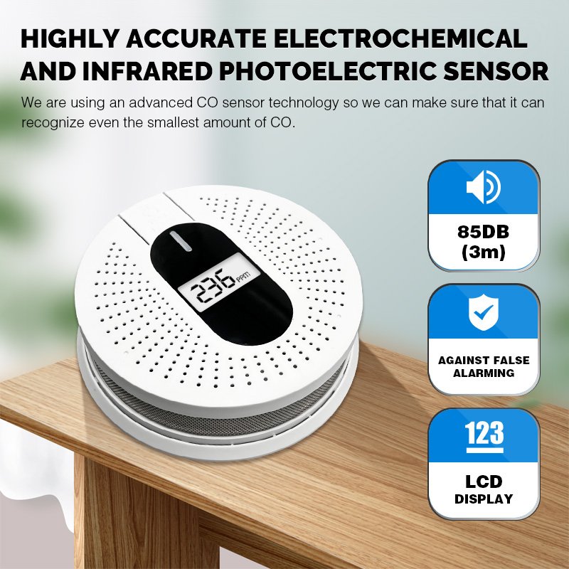 Smoke and Co Combined Detectors Alarm Smoke and Carbon Monoxide Detector With LCD Display