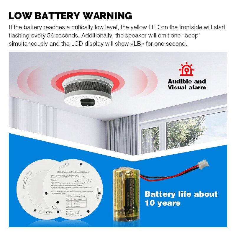 Smoke and Co Combined Detectors Alarm Smoke and Carbon Monoxide Detector With LCD Display