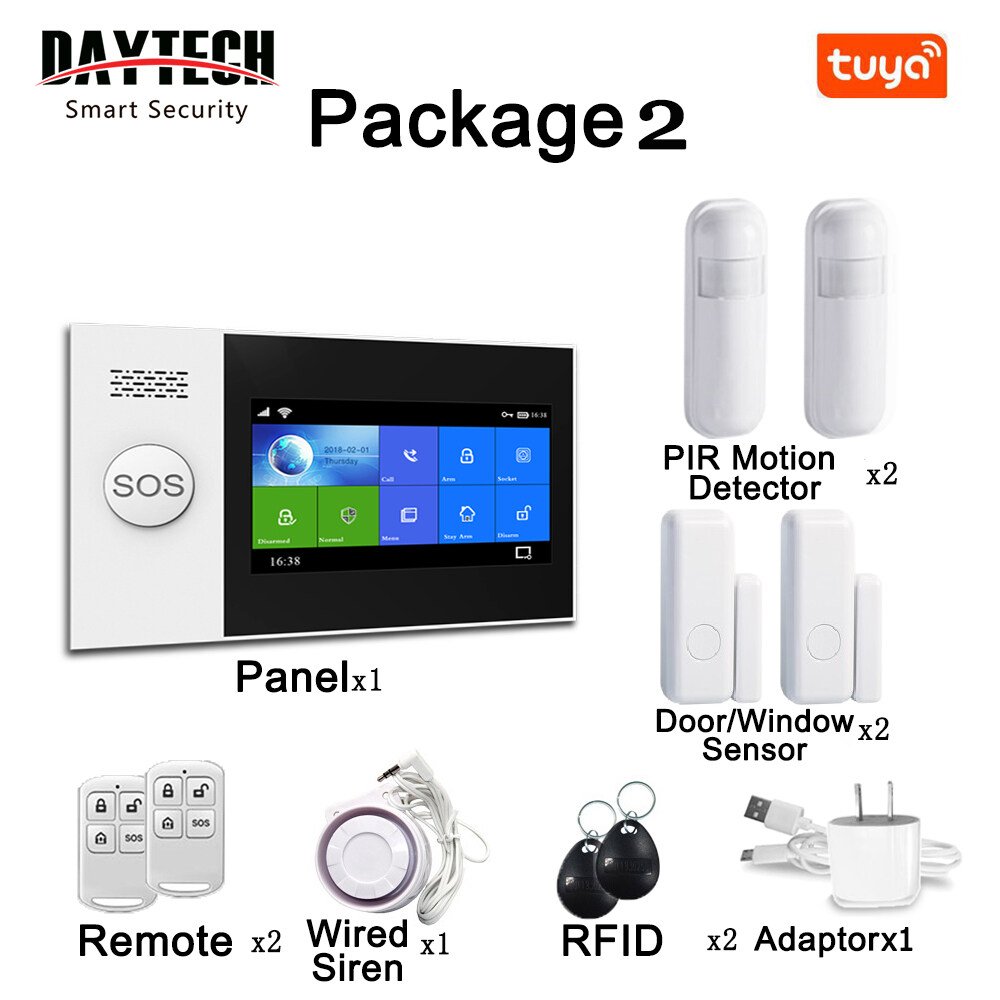 Custom DAYTECH TA04-KIT13 Tuya APP Control Full Touch Screen Home Security Burglar WiFi GSM Alarm System